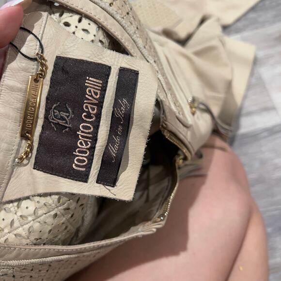 Roberto Cavalli Tan Leather Jacket Size 40 - Picture 7 of 10